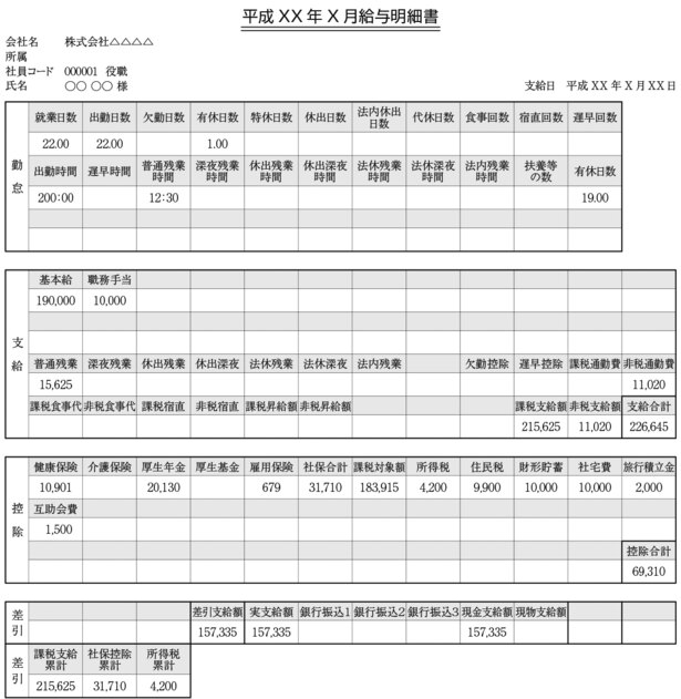 「給与明細書」の例